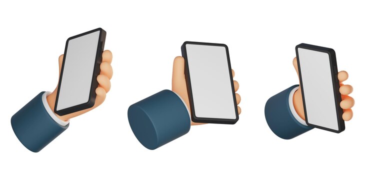 PSD varios ángulos de agarre de la mano modelo de teléfono móvil gráfico 3d