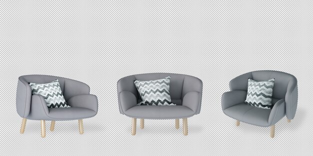 PSD varios ángulos de sillón en representación 3d