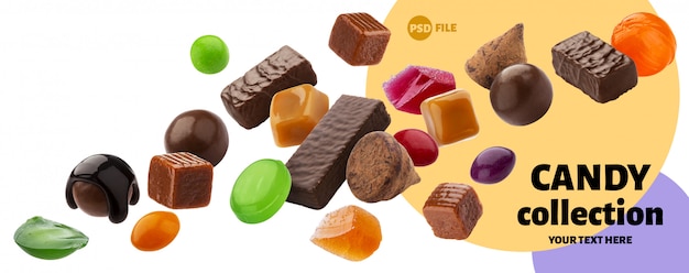 PSD varios caramelos de gelatina, caramelo, piruletas aisladas