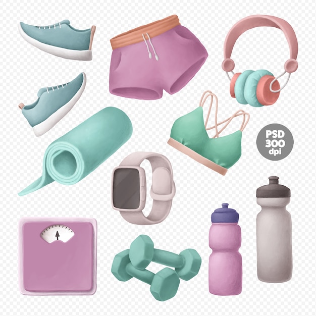 Vários conjunto de clipart de fitness isolado