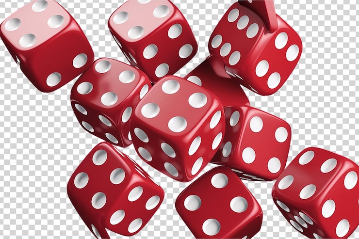 PSD varios dados coloridos para juegos de mesa y juegos de azar con fondo transparente