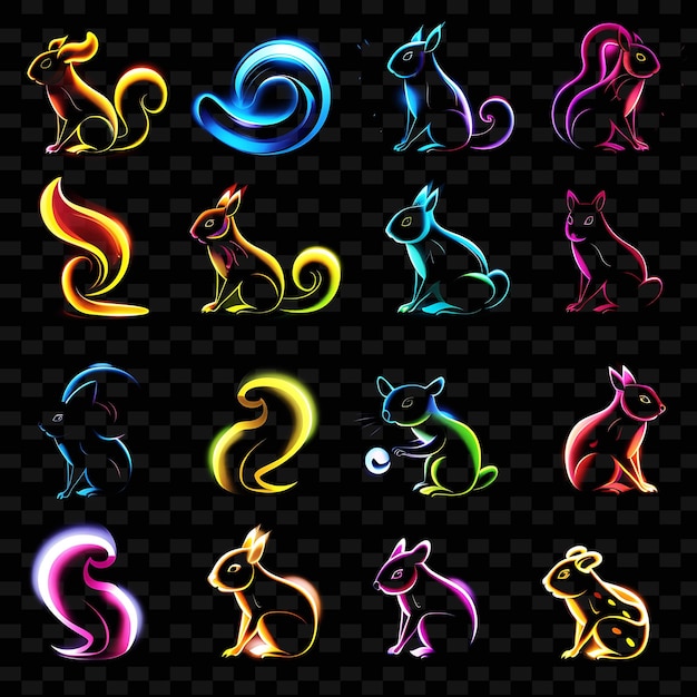 Varios íconos de ardilla con aura brillante y 16 bits de Pixie Set PNG Iconic Y2K Shape Art Decorativel