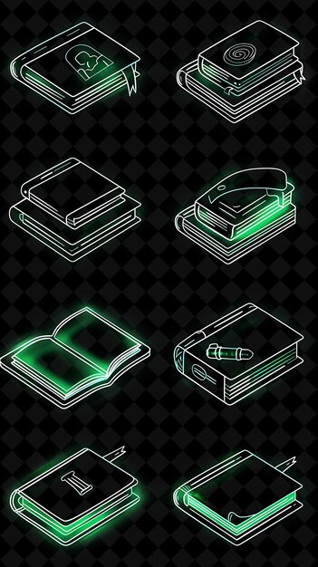 Varios íconos de libros comerciales con efecto brillante en el juego un conjunto creativo Color de neón Colección Y2K