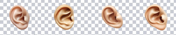PSD varios modelos de orejas realistas que muestran diferentes ángulos y texturas en el fondo transparente formato png