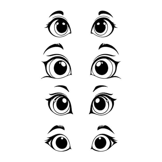 Varios ojos de dibujos animados con diferentes expresiones