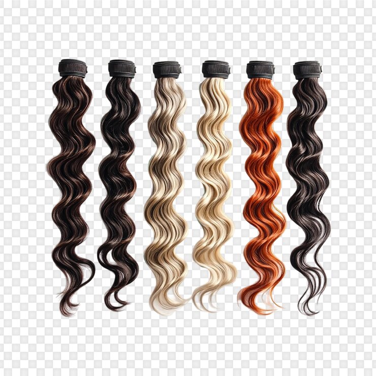 PSD varios paquetes de telas de cabello aislados en un fondo transparente