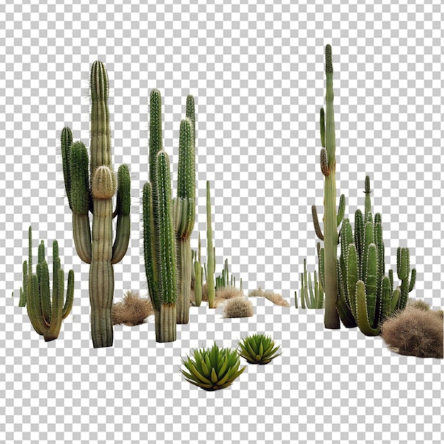 PSD varios tipos de cactus en grava y arena