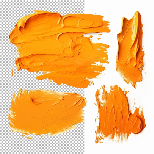 PSD vários traços de pincel de pintura a óleo laranja em fundo transparente da vista superior
