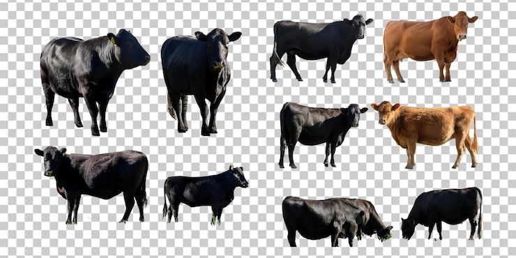 PSD various cows on transparent background