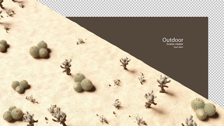 PSD various types of cactus on gravel and sand