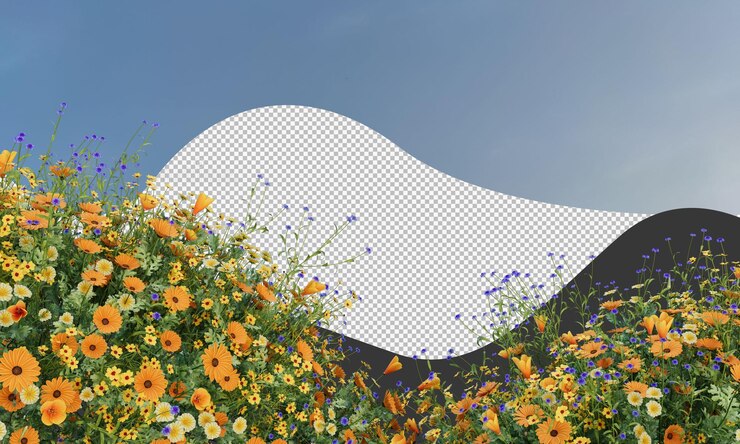 PSD various types of flowers grass bushes shrub and small plants isolated