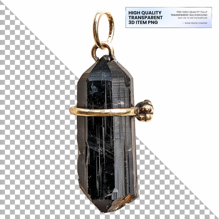 PSD varita de cristal de turmalina negra sobre un fondo transparente