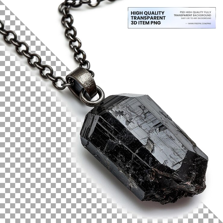PSD varita de cristal de turmalina negra sobre un fondo transparente