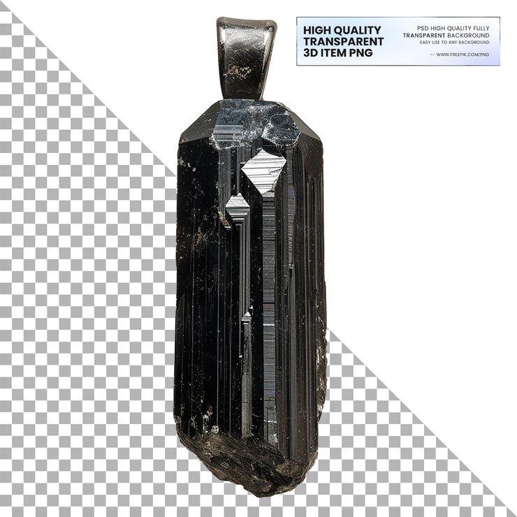 PSD varita de cristal de turmalina negra sobre un fondo transparente