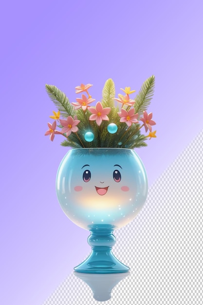 Un Vase Bleu Avec Des Fleurs Et Un Visage Dessus