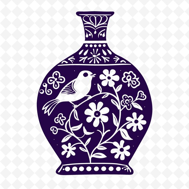 PSD un vase bleu avec un oiseau dessus et les mots 