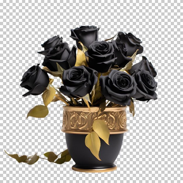 PSD vase avec une fleur noire isolée sur un fond transparent