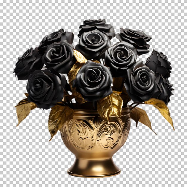 PSD vase avec une fleur noire isolée sur un fond transparent
