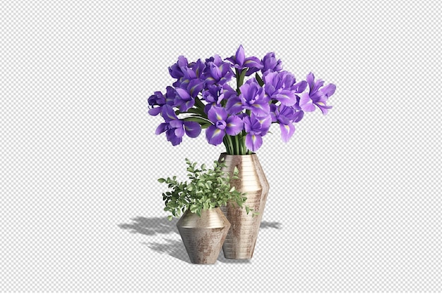 Vase mit Blumen in 3D-Rendering isoliert