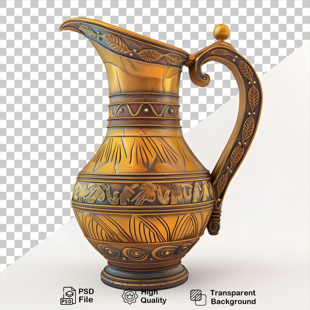 un vase en or avec une poignée en or est représenté sur un fond blanc
