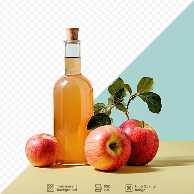 PSD vase avec pommes et bouteille de vinaigre de cidre de pomme récipient avec pommes et vinaigre de pomme