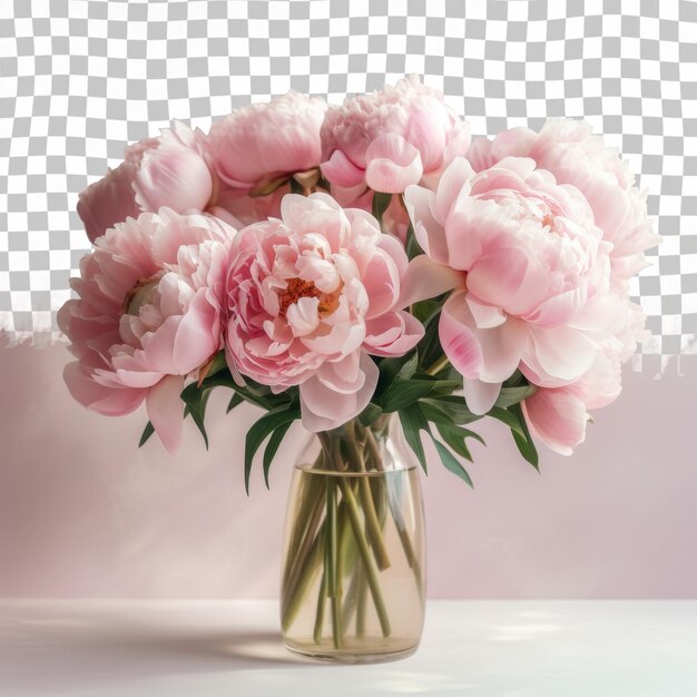 PSD un vase de roses roses avec des feuilles vertes et des fleurs roses