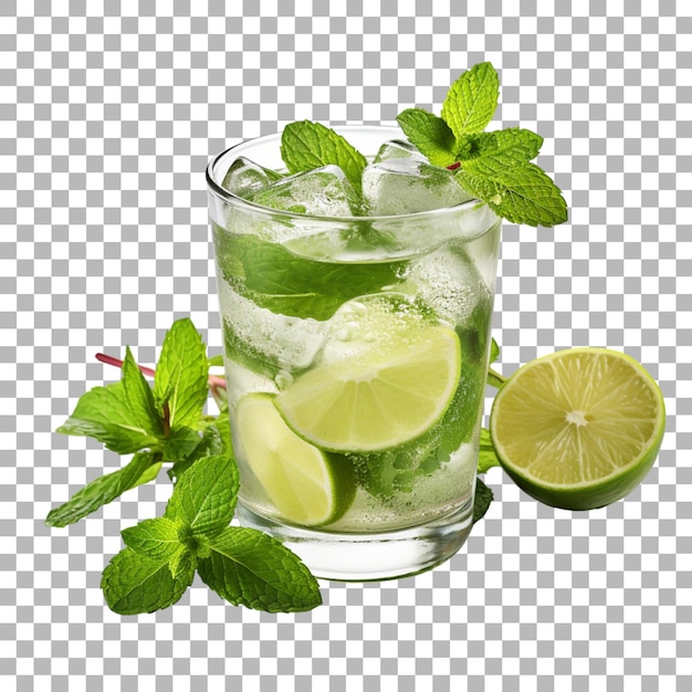 PSD un vaso de agua helada con hojas de lima y menta