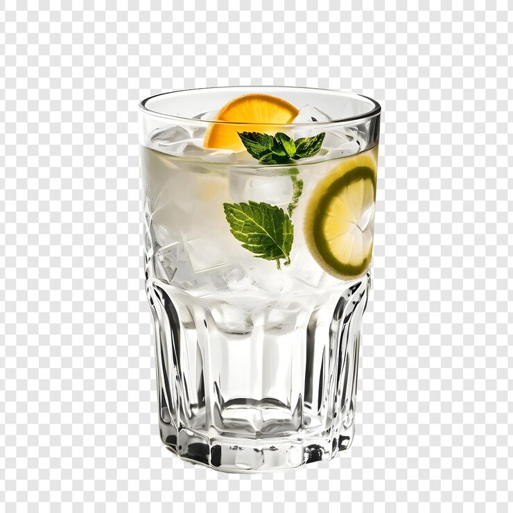 PSD un vaso de agua con limón y hojas de menta