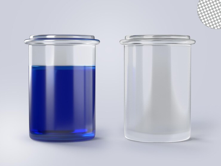 PSD un vaso aislado sobre un fondo transparente un recipiente lleno de líquido azul