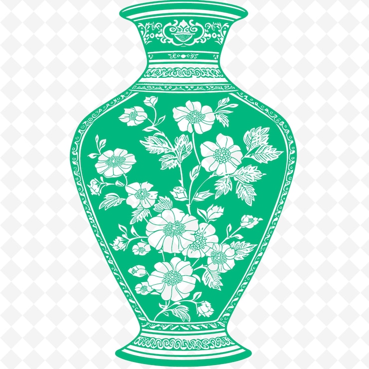 PSD vaso antiguo con diseños florales pintados a mano y adornos dorados diseños de ilustraciones planas de contorno png