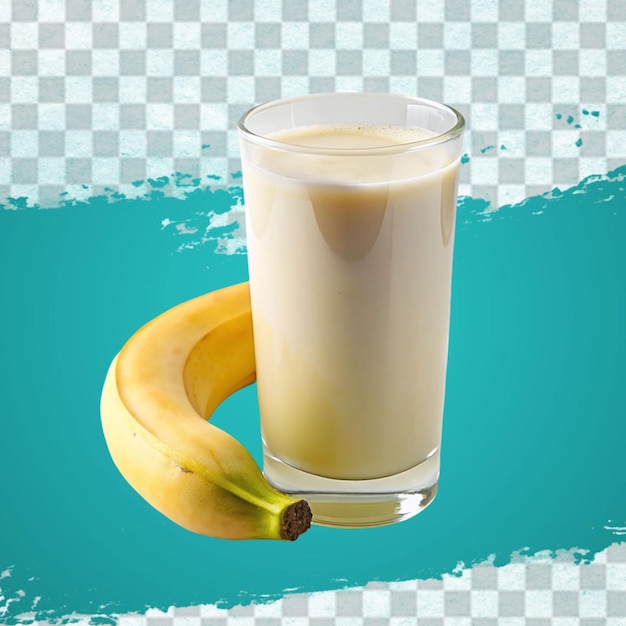 Vaso de batido de plátano con rebanada y paja composición realista con un ramo de fruta sin pelar