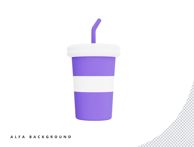 Vaso de bebida de plástico de papel con estilo minimalista de dibujos animados de icono de vector 3d