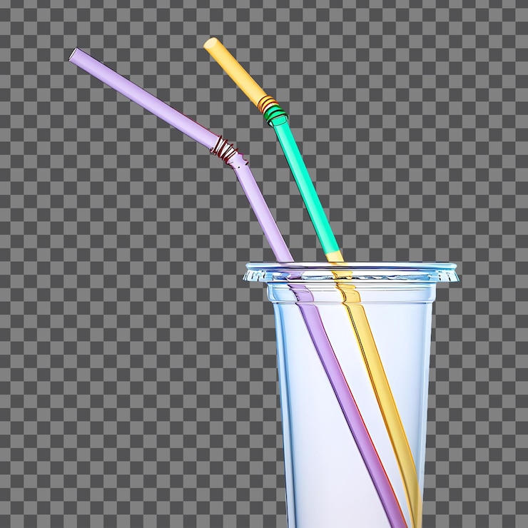 PSD vaso de bebidas con pajitas aisladas sobre un fondo transparente