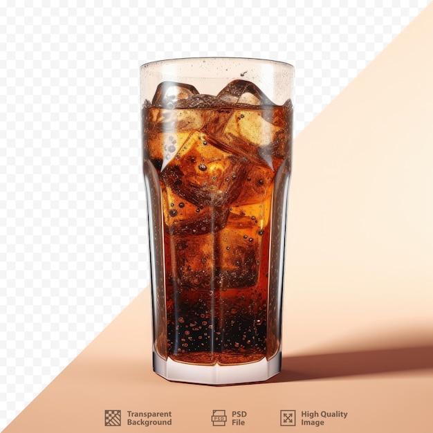 Un vaso de cola con la imagen de una botella de refresco.