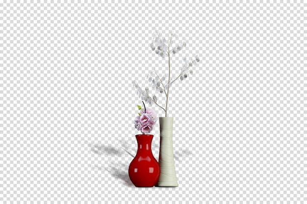Vaso con fiori in rendering 3d isolato