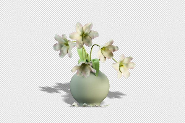 Vaso con fiori in rendering 3d isolato