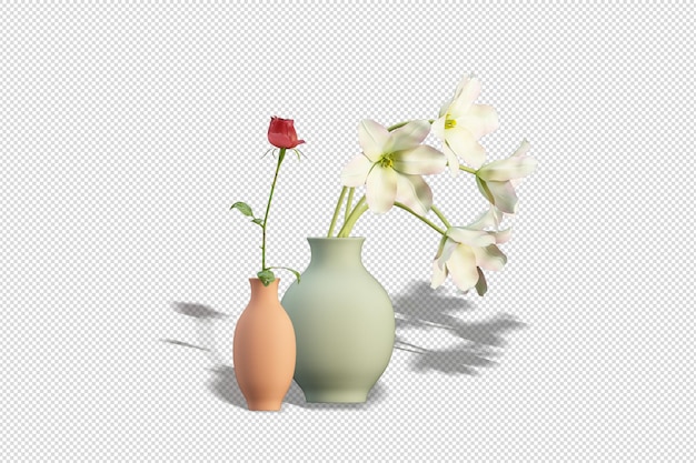 Vaso con fiori in rendering 3d isolato