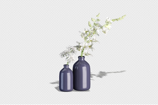 vaso con fiori in rendering 3d isolato
