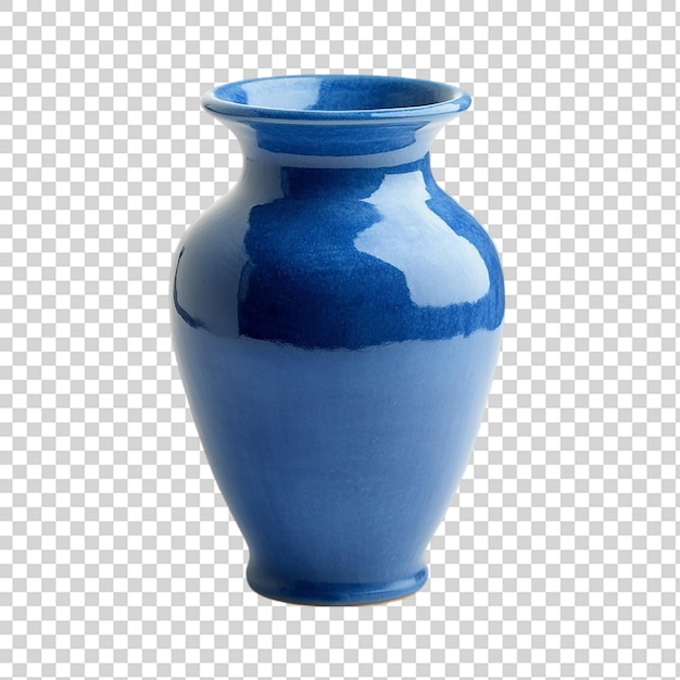 Vaso de cerâmica azul vazio isolado em fundo transparente