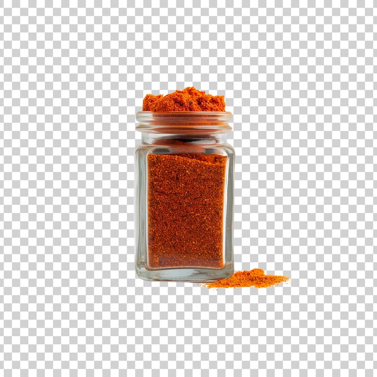 PSD vaso di vetro di spezie in polvere su uno sfondo trasparente