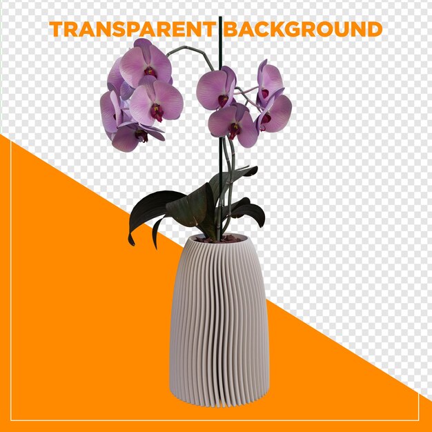 Vaso de flores en 3D con fondo transparente