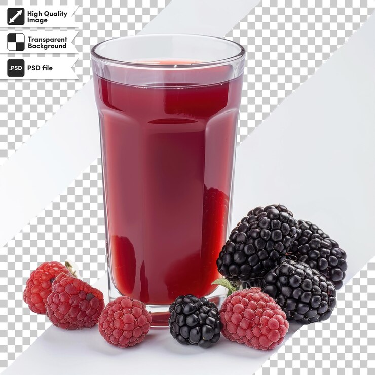 PSD un vaso de frambuesas junto a una frambuesa negra