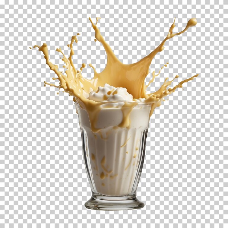 PSD un vaso de helado con un salto de leche aislado en un fondo transparente