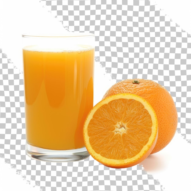 PSD un vaso de jugo de naranja al lado de una naranja