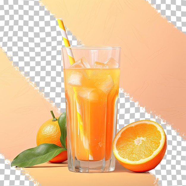 PSD un vaso de jugo de naranja con una pajita y una pajita en el medio.