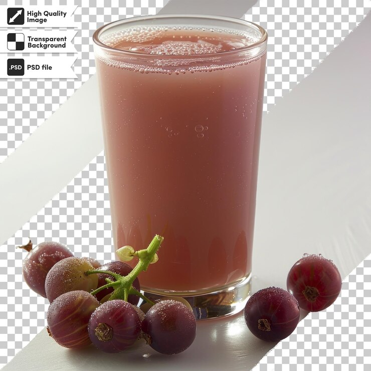 PSD un vaso de jugo con un ramo de uvas en él