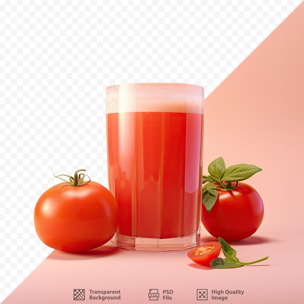 PSD un vaso de jugo con un tomate y un tomate.