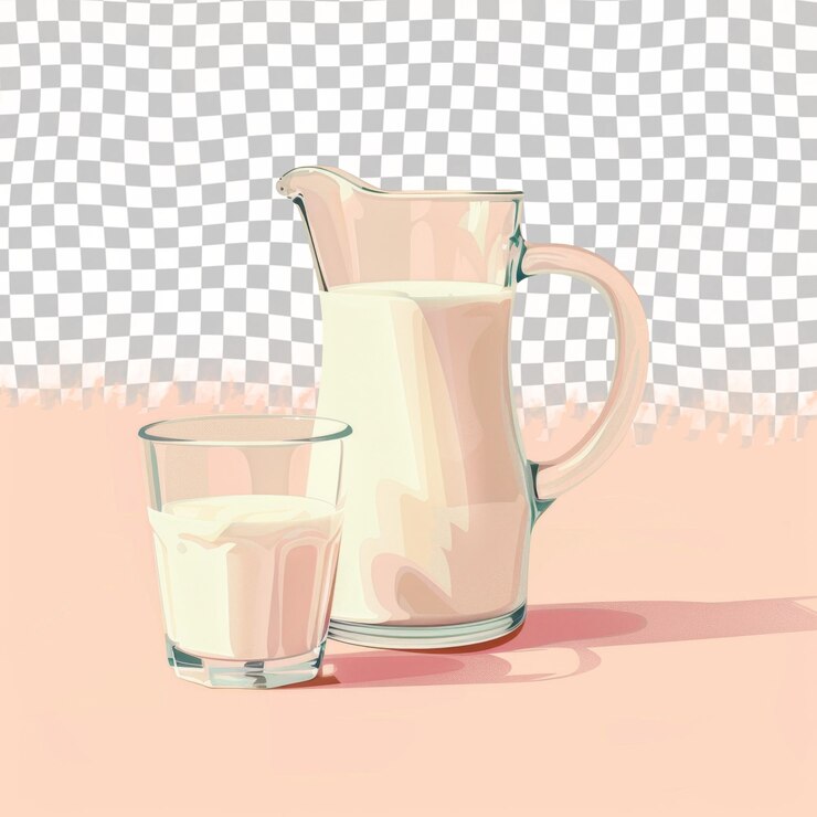 PSD un vaso de leche al lado de un vaso y una jarra de leche