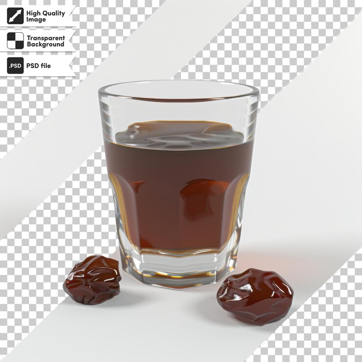 PSD un vaso de líquido con una fruta roja en él