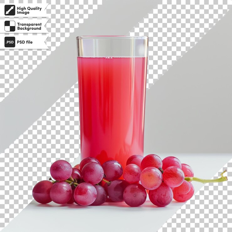 PSD un vaso de líquido rojo con una imagen de uvas en él